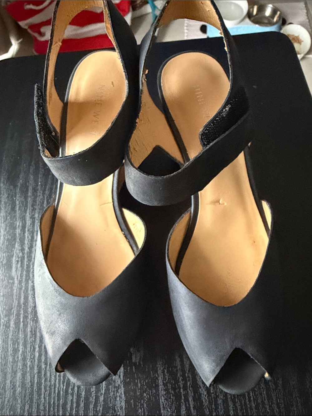 Nine West Black Peep-Toe Slingback Heels with Ankle Strap